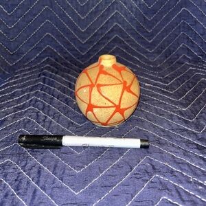 Handcrafted Round Ceramic Bud Vase with Orange Geometric Pattern